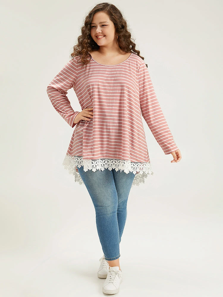 Striped Guipure Lace Crew Neck T-shirt 6 Striped Guipure Lace Crew Neck T-shirt - Image 4