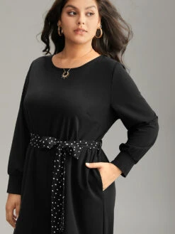 Polka Dot Belted Pocket Elastic Waist Jumpsuit -Bloomchic Shop 820110583 cd