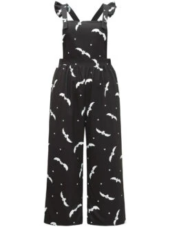 Halloween Bat Print Pocket Frill Trim Gathered Jumpsuit 15 Halloween Bat Print Pocket Frill Trim Gathered Jumpsuit -Bloomchic Shop 820480480 rc