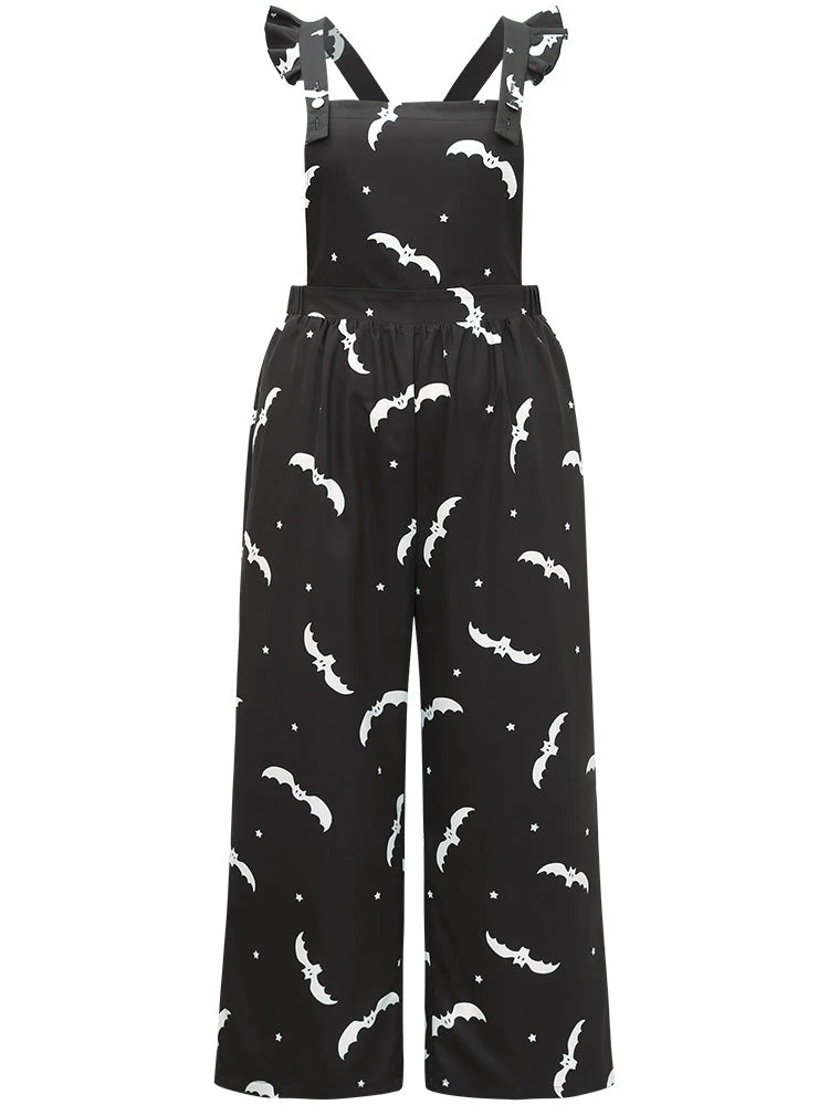 Halloween Bat Print Pocket Frill Trim Gathered Jumpsuit 9 Halloween Bat Print Pocket Frill Trim Gathered Jumpsuit - Image 7