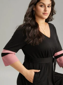 Colorblock Contrast Elastic Waist Pocket Belted Dress 12 Colorblock Contrast Elastic Waist Pocket Belted Dress -Bloomchic Shop 820662818 yv