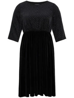 Rhinestone Patchwork Velvet Elastic Waist Dress -Bloomchic Shop 820855342 qa