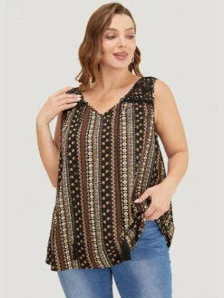 Bandana Print Tassels Lace Tank Top -Bloomchic Shop 821333344 dn
