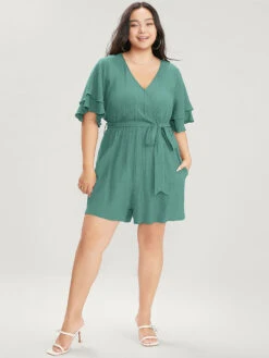 Plain Surplice Neck Ruffle Sleeve Pocket Belted Romper 27 Plain Surplice Neck Ruffle Sleeve Pocket Belted Romper -Bloomchic Shop 822553803 tf fc5d00f2 a122 4773 a8b3 8b56f948ac13