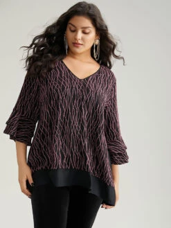 Lurex Layered Ruffle Sleeve Patchwork Blouse -Bloomchic Shop 82257319 hp