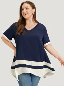 Anti-Wrinkle Two Tone Hanky Hem Blouse -Bloomchic Shop 822884609 ac