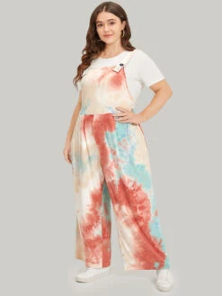 Tie Dye Pocket Button Adjustable Straps Jumpsuit -Bloomchic Shop 823060118 cv