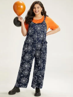 Halloween Spider Web Print Pocket Overall Cami Jumpsuit -Bloomchic Shop 823439833 jh 602ed282 a92b 494e 8e2e 65cc2ad048af