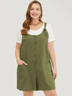 Solid Pocket Button Detail Knot Shoulder Overall Romper -Bloomchic Shop 823930925 ik 85ff2f7c 53ae 4a76 b16a f622dba48b61
