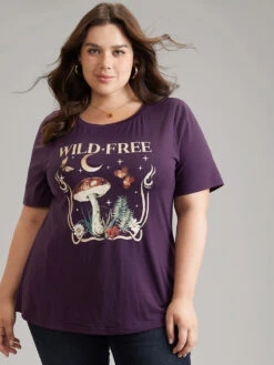 Moon & Star Plants Print Crew Neck T-shirt -Bloomchic Shop 824003120 ll