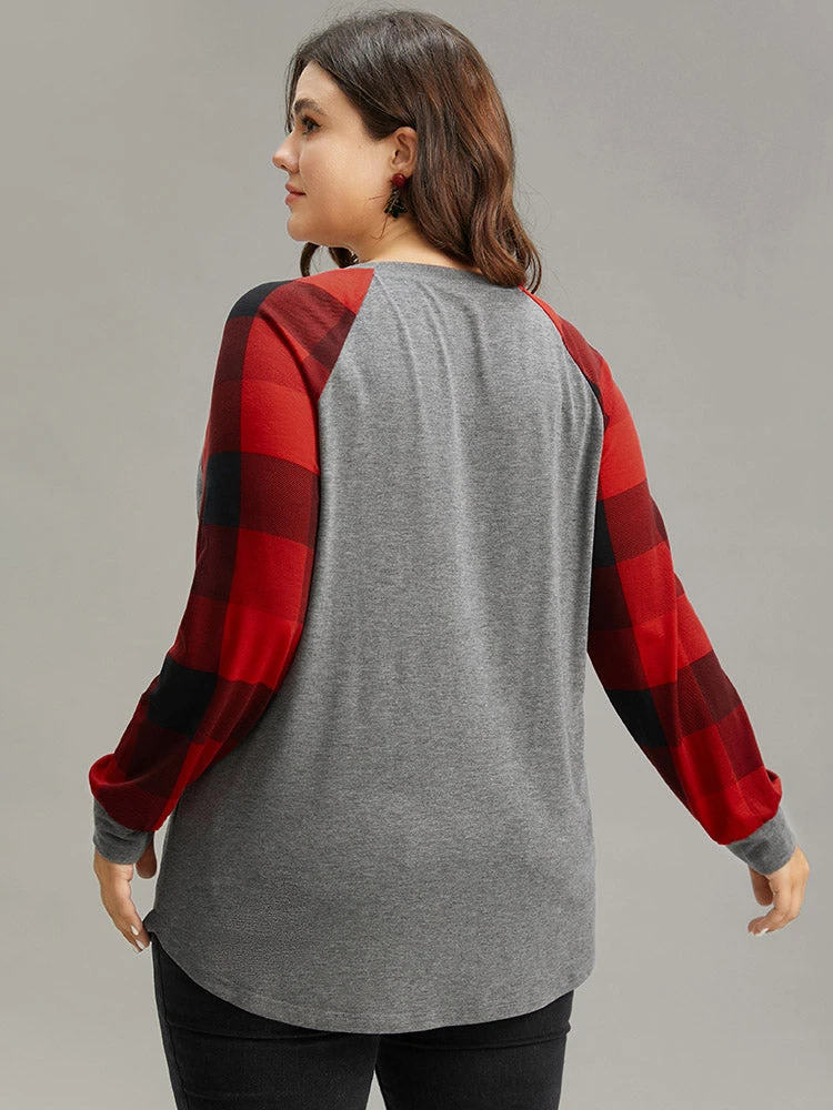 Christmas Sequin Plaid Patchwork T-shirt 4 Christmas Sequin Plaid Patchwork T-shirt - Image 2