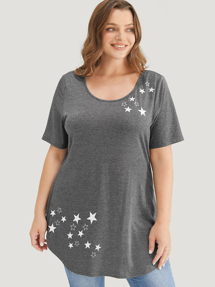 Star Print Split Arc Hem T-shirt 4 Star Print Split Arc Hem T-shirt - Image 2