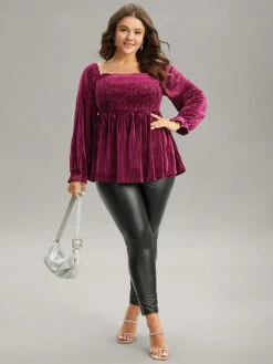 Velvet Frill Trim Shirred Square Neck Blouse 11 Velvet Frill Trim Shirred Square Neck Blouse -Bloomchic Shop 824723861 bs