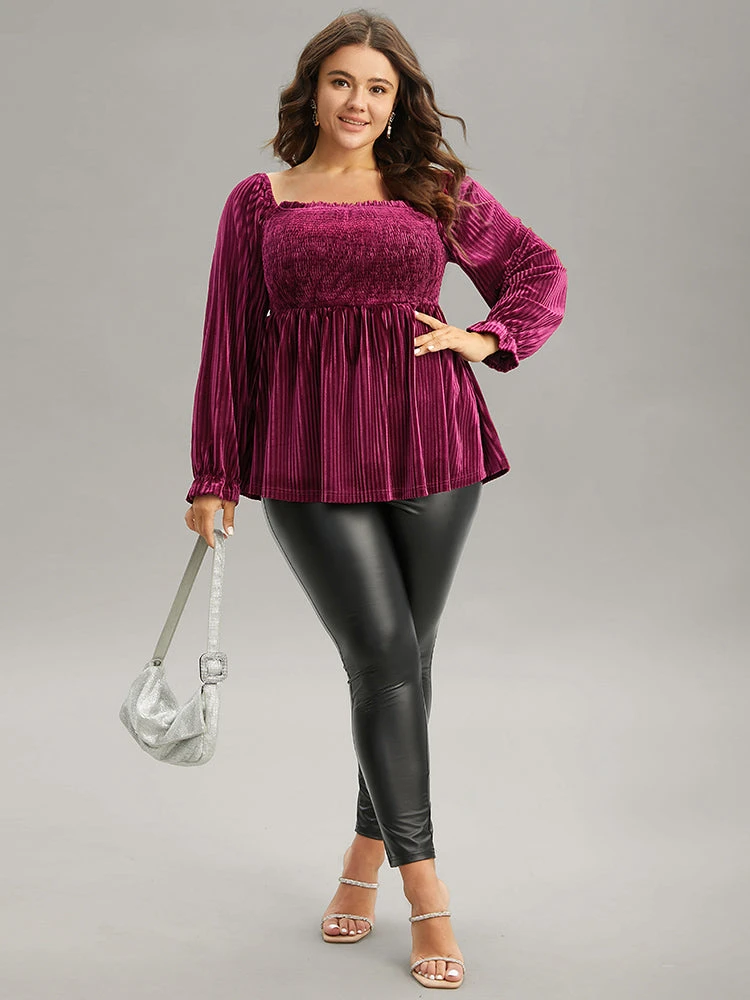 Velvet Frill Trim Shirred Square Neck Blouse 6 Velvet Frill Trim Shirred Square Neck Blouse - Image 4