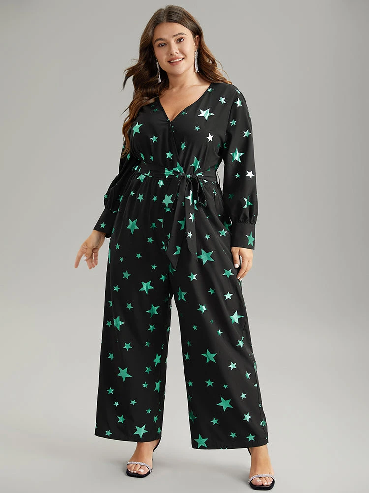 Star Glitter Belted V Neck Jumpsuit 3 Star Glitter Belted V Neck Jumpsuit