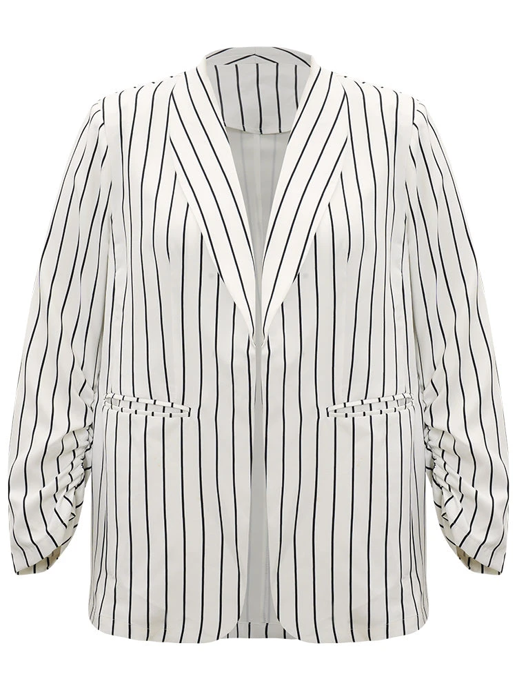 Striped Pocket Gathered Lapel Collar Blazer 12 Striped Pocket Gathered Lapel Collar Blazer - Image 10