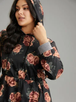 Floral Elastic Waist Hooded Drawstring Pocket Dress -Bloomchic Shop 824821171 ac