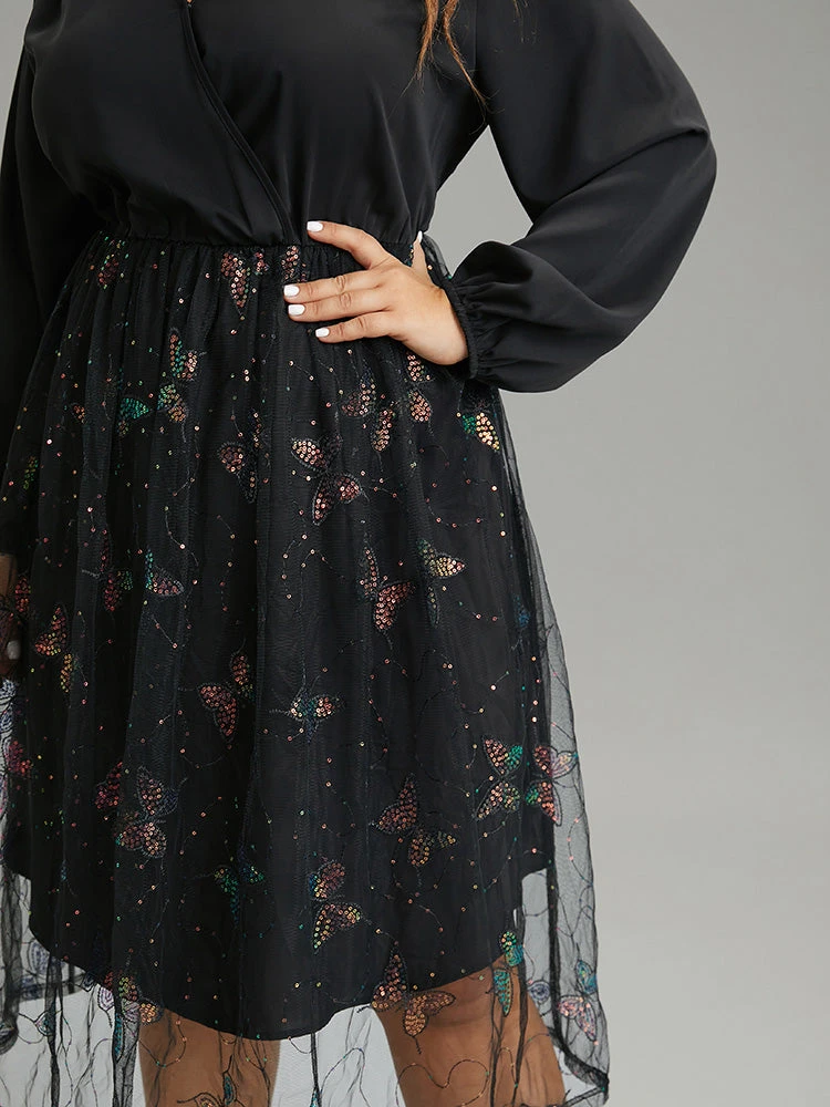 Butterfly Patchwork Lace Mesh Wrap Sequin Dress 7 Butterfly Patchwork Lace Mesh Wrap Sequin Dress - Image 5