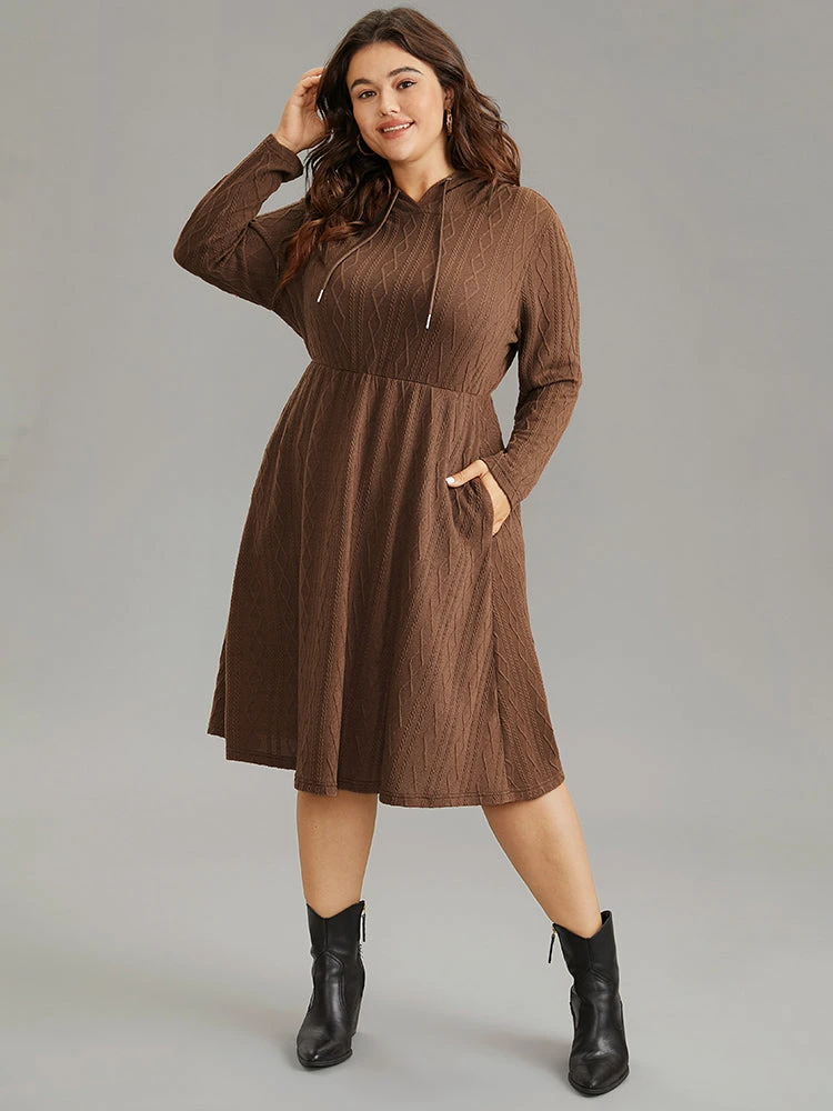 Plain Texture Jacquard Hooded Cable Knit Dress 3 Plain Texture Jacquard Hooded Cable Knit Dress