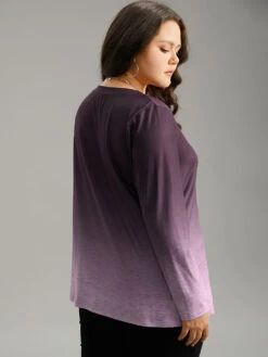 Ombre V Neck Slightly Stretchy T-shirt 9 Ombre V Neck Slightly Stretchy T-shirt -Bloomchic Shop 826694481 wf