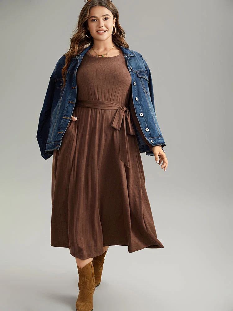 Plain Rib Knit Belted Pocket Dress 6 Plain Rib Knit Belted Pocket Dress - Image 4