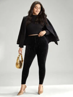 Velvet Rhinestone High Rise Skinny Leggings -Bloomchic Shop 828612031 dj