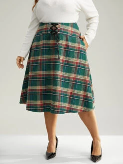 Plaid Lace Up Pocket Cropped Skirt -Bloomchic Shop 828778060 dx