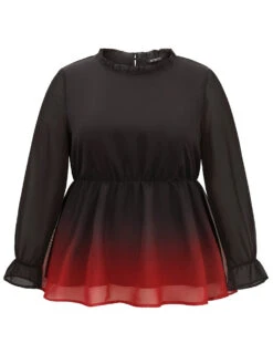 Ombre Contrast Frill Trim Ruffle Hem Blouse -Bloomchic Shop 828890569 ui 09b5845d 8213 49e9 92a5 cf234d353f0b