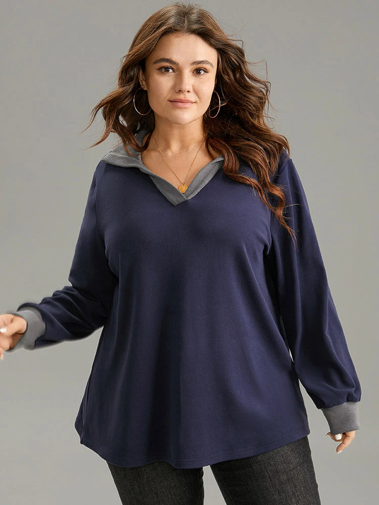 Two Tone Contrast Lapel Collar Sweatshirt 3 Two Tone Contrast Lapel Collar Sweatshirt