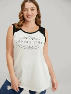 Graphic Print Two Tone Tank Top -Bloomchic Shop 830514420 do