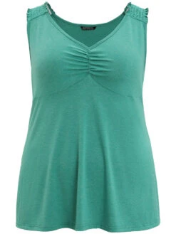 Plain V Neck Ruched Shirred Tank Top -Bloomchic Shop 831512733 we