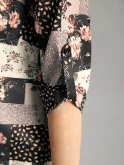 Floral Colorblock Contrast Tab Sleeve Blouse -Bloomchic Shop 832454411 ev