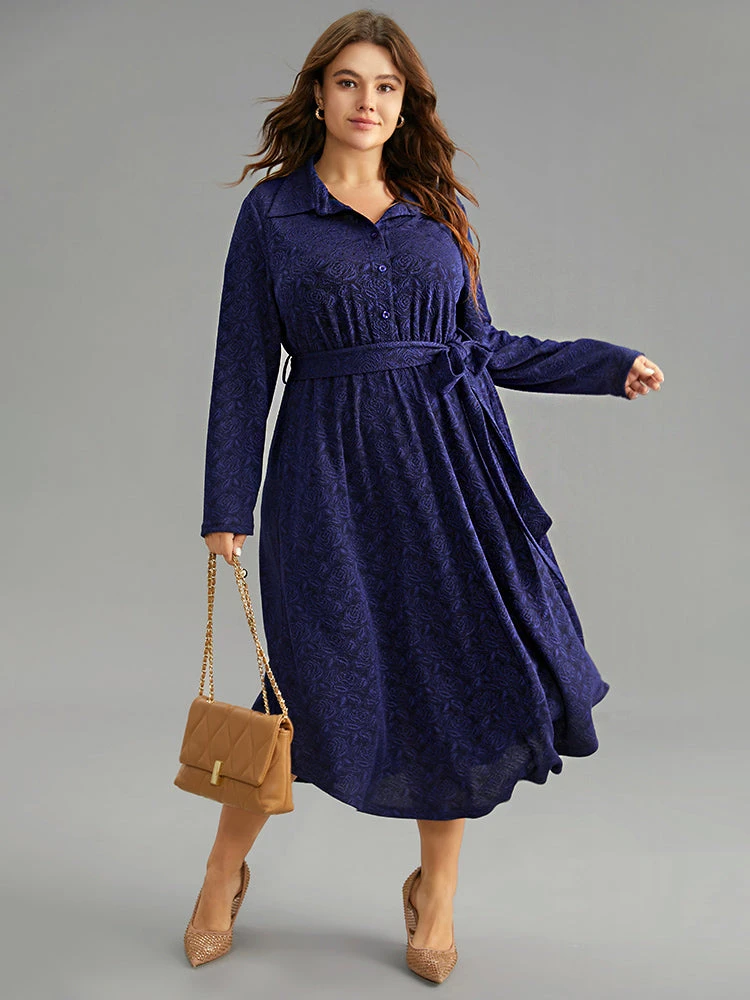 Graphic Jacquard Shirt Collar Belted Dress 4 Graphic Jacquard Shirt Collar Belted Dress - Image 2