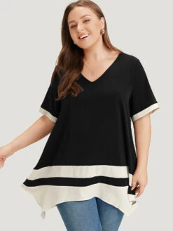 Anti-Wrinkle Two Tone Hanky Hem Blouse -Bloomchic Shop 834329170 eb 08f2ef2c 010e 480e ac95 298f3419b033