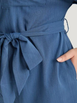 Anti-Wrinkle Solid Patched Pocket Notched Button Up Belt Romper -Bloomchic Shop 835215455 tn