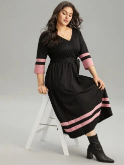 Colorblock Contrast Elastic Waist Pocket Belted Dress 11 Colorblock Contrast Elastic Waist Pocket Belted Dress -Bloomchic Shop 835446345 rb