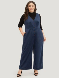 Solid Button Through Pocket Tank Jumpsuit -Bloomchic Shop 835770832 xi