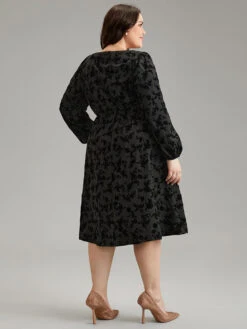 Silhouette Floral Print Flocking Square Neck Gathered Dress -Bloomchic Shop 835886000 sg