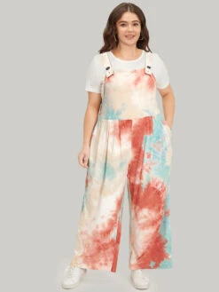 Tie Dye Pocket Button Adjustable Straps Jumpsuit -Bloomchic Shop 836235717 tk
