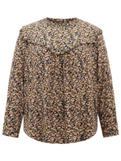 Ditsy Floral Shirred Ruffle Trim Blouse -Bloomchic Shop 836605107 jb