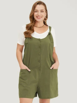 Solid Pocket Button Detail Knot Shoulder Overall Romper -Bloomchic Shop 836696458 qz 3d406488 ad48 4b89 95d7 f75434d09d35