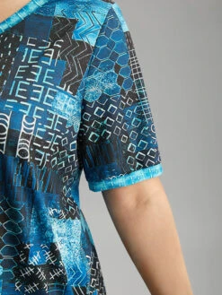 Geometric Print V Neck T-shirt -Bloomchic Shop 836729591 bw