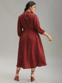 Polka Dot Keyhole Pocket Mock Neck Dress -Bloomchic Shop 838238076 vi