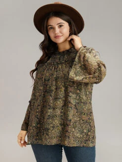 Bandana Print Mesh Frill Trim Blouse -Bloomchic Shop 838847463 iq