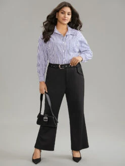 Solid High Rise Belted Bootcut Pants 9 Solid High Rise Belted Bootcut Pants -Bloomchic Shop 839381805 vk