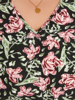 Floral Print V Neck Elastic Waist Lantern Sleeve Bodysuit 14 Floral Print V Neck Elastic Waist Lantern Sleeve Bodysuit -Bloomchic Shop 839767199 vf