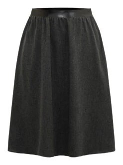 Solid PU Patchwork Pocket Elastic Waist Skirt -Bloomchic Shop 840051243 xg