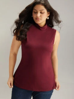 Cotton Plain Funnel Neck Tank Top -Bloomchic Shop 840832419 tr