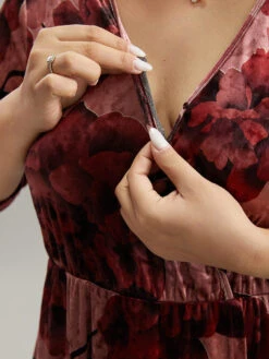 Floral Velvet Elastic Waist Wrap Ruffle Hem Dress -Bloomchic Shop 840966177 oe