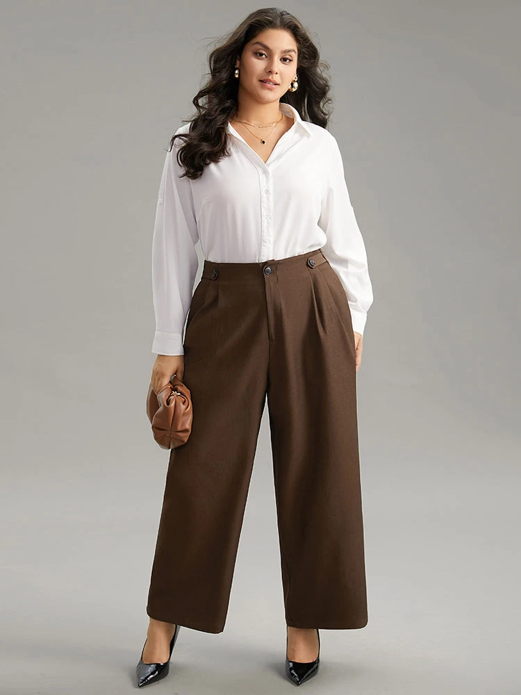 Solid Elastic Waist Plicated Detail Straight Leg Pants 6 Solid Elastic Waist Plicated Detail Straight Leg Pants - Image 4